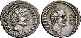 The Roman Republic 
 Marcus Antonius, Lucius Antonius with L. Cocceius Nerva. Denarius, mint moving with Marcus Antonius 41, AR 3.91 g. 
 Descriptio...