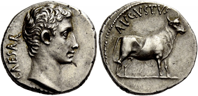 The Roman Empire 
 Octavian as Augustus, 27 BC – 14 AD. Denarius, Samos (?) cir...