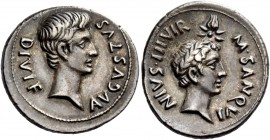The Roman Empire 
 Octavian as Augustus, 27 BC – 14 AD. M. Sanquinius moneyer. Denarius, Roma circa 17 BC, AR 4.20 g. 
 Description: AVGVSTVS – DIVI...