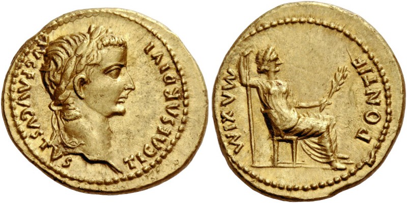 The Roman Empire 
 Tiberius, 14 – 37. Aureus, Lugdunum 14-37, AV 7.87 g. 
 Des...