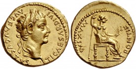 The Roman Empire 
 Tiberius, 14 – 37. Aureus, Lugdunum 14-37, AV 7.64 g. 
 Description: TI CAESAR DIVI – AVG F AVGVSTVS Laureate head r. Rev. PONTIF...