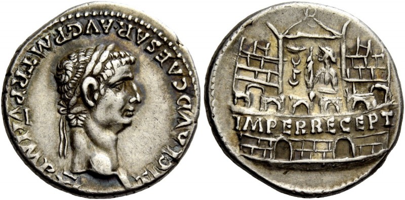 The Roman Empire 
 Claudius, 41 – 54. Denarius, Roma 46-47, AR 3.69 g. 
 Descr...