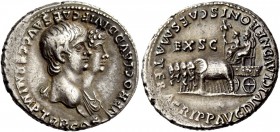 The Roman Empire 
 Nero augustus, 54 – 68. Denarius, Roma 55, AR 3.68 g. 
 Description: NERO CLAVD DIVI F CAES AVG GERM IMP TR P COS Jugate busts r....