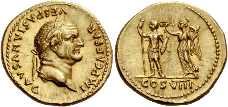The Roman Empire 
 Vespasian, 69 – 79. Aureus, Roma 77-78, AV 7.37 g. 
 Descri...