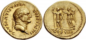 The Roman Empire 
 Vespasian, 69 – 79. Aureus, Roma 77-78, AV 7.37 g. 
 Description: IMP CAESAR VESPASIANVS AVG Laureate head r. Rev. Vespasian stan...