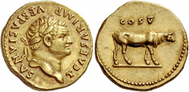 The Roman Empire 
 Titus caesar, 69 – 79. Aureus, Roma 76, AV 7.40 g. 
 Descri...