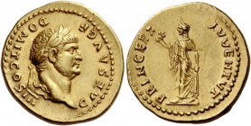 The Roman Empire 
 Domitian caesar, 69 – 81. Aureus, Roma 75, AV 7.33 g. 
 Description: CAESAR AVG F – DOMIT COS III Laureate head r. Rev. PRINCEPS ...