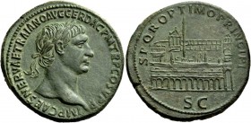 The Roman Empire 
 Trajan, 98 – 117. Sestertius, Roma 103-104, Æ 25.8 g. 
 Description: IMP CAES NERVAE TRAIANO AVG GER DAC P M TR P COS V P P Laure...