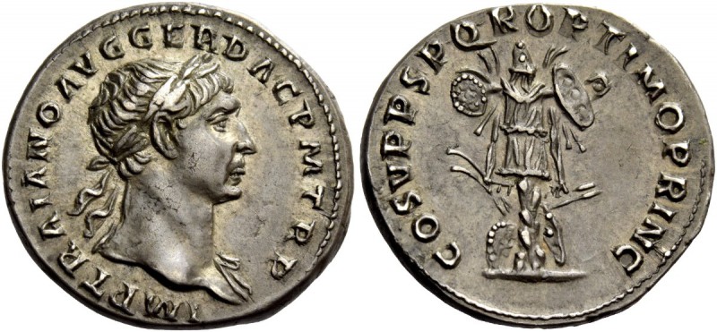 The Roman Empire 
 Trajan, 98 – 117. Denarius, Roma 107-108, AR 3.42 g. 
 Desc...