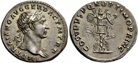 The Roman Empire 
 Trajan, 98 – 117. Denarius, Roma 107-108, AR 3.42 g. 
 Description: IMP TRAIANO ΛVG GER DΛC P M TR P Laureate bust r., with drape...