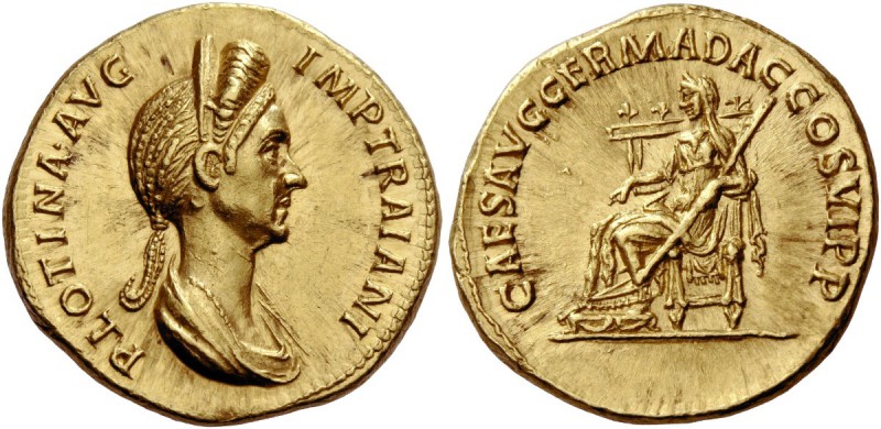 The Roman Empire 
 Plotina, wife of Trajan. Aureus, Roma 112-August 117, AV 7.2...