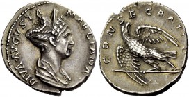 The Roman Empire 
 Diva Marciana, sister of Trajan. Denarius, Roma 112-August 117, AR 3.40 g. 
 Description: DIVA AVGVSTA – MARCIANA Draped bust r.,...