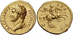 The Roman Empire 
 Hadrian, 117 – 138. Aureus, Roma 132-134, AV 7.36 g. 
 Description: HADRIANVS – AVGVSTVS Bare-headed and draped bust l. Rev. CO –...