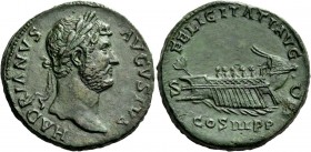 The Roman Empire 
 Hadrian, 117 – 138. Sestertius, Roma 132-134, Æ 23.94 g. 
 Description: HADRIANVS AVGVSTVS Laureate bust r. Rev. FELICITATI AVG G...