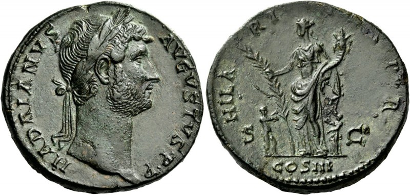 The Roman Empire 
 Hadrian, 117 – 138. Sestertius, Roma 138, Æ 25.18 g. 
 Desc...