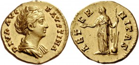 The Roman Empire 
 Diva Faustina I, wife of Antoninus Pius. Aureus, Roma after 141, AV 7.18 g. 
 Description: DIVA AVG – FAVSTINA Draped bust r., ha...