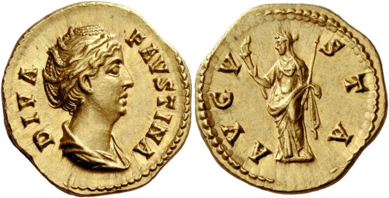 The Roman Empire 
 Diva Faustina I, wife of Antoninus Pius. Aureus, Roma after ...