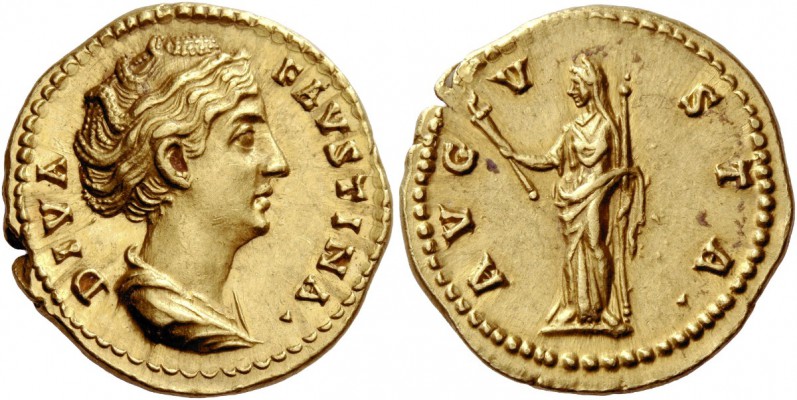 The Roman Empire 
 Diva Faustina I, wife of Antoninus Pius. Aureus, Roma after ...