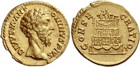 The Roman Empire 
 Divus Marcus Aurelius. Aureus, Roma after 180, AV 6.96 g. 
 Description: DIVVS M ANT – ONINVS PIVS Bare head r. Rev. CONSE – CRAT...