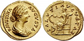 The Roman Empire 
 Faustina II, wife of Marcus Aurelius. Aureus, Roma after 161-176, AV 7.21 g. 
 Description: FAVSTINA – AVGVSTA Draped bust r. Rev...