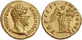 The Roman Empire 
 Lucius Verus, 161-169. Aureus, Roma 163-164, AV 7.24 g. 
 Description: L VERVS AVG – ARMENIACVS Bare head r. Rev. TR P IIII – IMP...