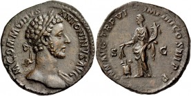 The Roman Empire 
 Commodus, 177 – 192. Sestertius, Roma 181, Æ 22.66 g. 
 Description: M COMMODVS - ANTONINVS AVG Laureate and draped bust r. Rev. ...