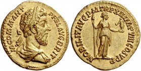 The Roman Empire 
 Commodus, 177 – 192. Aureus, Roma 186-187, AV 7.32 g. 
 Description: M COMM ANT P FEL AVG BRIT Laureate and draped bust r. Rev. N...