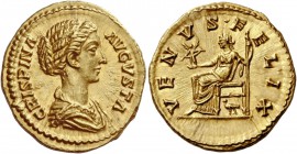 The Roman Empire 
 Crispina, wife of Commodus. Aureus, Roma 180-182, AV 7.29 g. 
 Description: CRISPINA AVGVSTA Draped bust r., hair in coil at back...