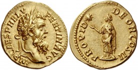 The Roman Empire 
 Pertinax, 192 – 193. Aureus, Roma 1st January-28th March 193, AV 7.30 g. 
 Description: IMP CAES P HELV – PERTIN AVG Laureate hea...