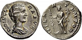 The Roman Empire 
 Didia Clara, daughter of Didius Julianus. Denarius, Roma 193, AR 3.28 g. 
 Description: DIDIA CLA – RA AVG Draped bust r. Rev. HI...