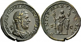 The Roman Empire 
 Macrinus, 217 – 218. Sestertius 217, Æ 29.93 g. 
 Description: IMP CAES M OPEL SEV MACRINVS AVG Laureate, draped and cuirassed bu...
