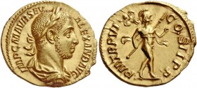 The Roman Empire 
 Severus Alexander, 222 – 235. Aureus, Roma 227, AV 5.91 g. 
 Description: IMP C MAVR SEV – ALEXAND AVG Laureate, draped and cuira...