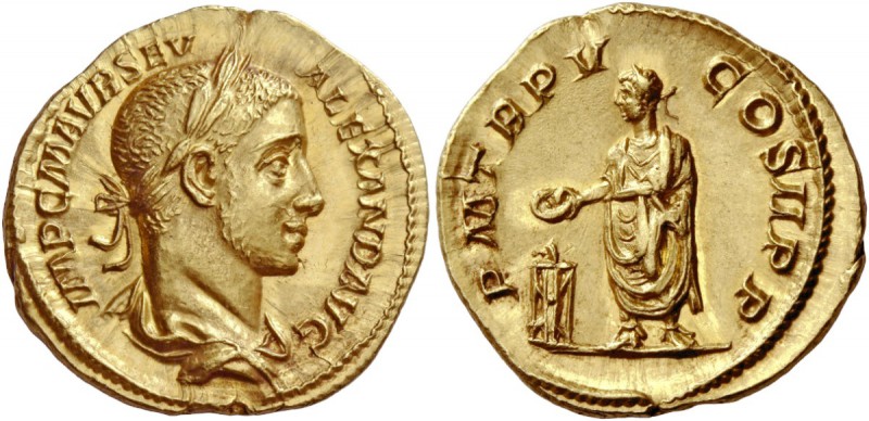 The Roman Empire 
 Severus Alexander, 222 – 235. Aureus, Roma 226, AV 6.38 g. ...