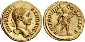 The Roman Empire 
 Severus Alexander, 222 – 235. Aureus, Roma 230, AV 5.92 g. 
 Description: IMP SEV ALE – XAND AVG Laureate bust r., with drapery o...