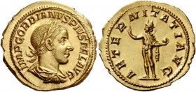 The Roman Empire 
 Gordian III augustus, 238 – 244. Aureus, Roma 241-243, AV 5.43 g. 
 Description: IMP GORDIANVS PIVS FEL AVG Laureate, draped and ...