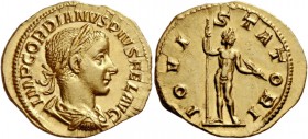 The Roman Empire 
 Gordian III augustus, 238 – 244. Aureus, Roma 241-243, AV 4.75 g. 
 Description: IMP GORDIANVS PIVS FEL AVG Laureate, draped and ...
