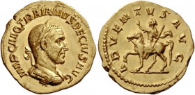 The Roman Empire 
 Trajan Decius, 249 – 251. Aureus, Roma 249-250, AV 4.33 g. 
 Description: IMP C M Q TRAIANVS DECIVS AVG Laureate and cuirassed bu...