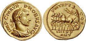 The Roman Empire 
 Probus, 276 – 282. Aureus, Antiochia 281, AV 6.10 g. 
 Description: IMP C M AVR - PROBVS AVG Laureate, draped and cuirassed bust ...
