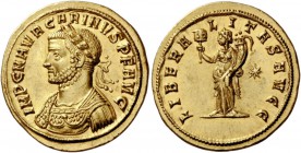 The Roman Empire 
 Carinus, 283 – 285. Aureus, Siscia 284, AV 6.11 g. 
 Description: IMP C M AVR CARINVS P F AVG Laureate and cuirassed bust l. Rev....