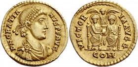 The Roman Empire 
 Gratian, 367 – 383. Solidus, Mediolanum 378-383, AV 4.46 g. 
 Description: D N GRATIANVS P F AVG Pearl-diademed, draped and cuira...