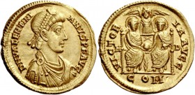 The Roman Empire 
 Valentinian II, 375 – 392. Solidus, Mediolanum 389-391, AV 4.42 g. 
 Description: D N VALENTINI – ANVS P F AVG Pearl-diademed and...