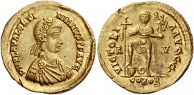 The Roman Empire 
 Valentinian III, 425-455. Solidus, Ravenna 426-430, AV 4.47 g. 
 Description: D N PLA VALENTI – NIANVS PI AVG Rosette-diademed, d...