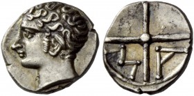 Greek Coinage 
 Gaul, Massalia 
 Obol circa 215-200, AR 0.60 g. Male head l. Rev. Inscribed wheel. DT pl. II, 580. Depeyrot 18.
 Good extremely fin...