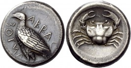 Greek Coinage 
 Sicily, Agrigentum 
 Tetradrachm circa 475-472 or later, AR 16.99 g. AKRAC – ANTOΣ (retrograde) Eagle standing l., with closed wings...