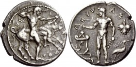 Greek Coinage 
 Selinus 
 Didrachm circa 440, AR 8.56 g. Ó – Å – Ë É – NOT – I – ON Heracles, naked, to r., pressing l. knee against Cretan bull and...