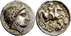 Greek Coinage 
 Kings of Paeonia, Patraus, 340-315 
 Tetradrachm circa 340-315, AR 12.63 g. Laureate head of Apollo r. Rev. P - A - T- P (retrograde...