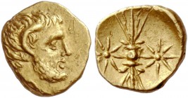 Greek Coinage 
 Cyrenaica, Cyrene 
 Obol circa 308-305 BC, AV 0.68 g. Bearded and horned head of Zeus Ammon r. Rev. Thunderbolt flanked by two eight...