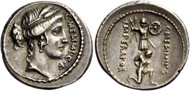 The Roman Republic 
 C. Memmius C.f. Denarius 56, AR 3.90 g. C·MEMMI·C·F Head o...