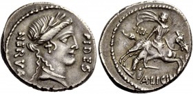 The Roman Republic 
 A. Licinius Nerva. Denarius 47, AR 3.88 g. FIDES – NERVA Laureate head of Fides r. Rev. III – [VIR] Horseman galloping r., with ...
