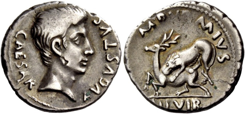 The Roman Empire 
 Octavian as Augustus, 27 BC – 14 AD 
 M. Durmius. Denarius ...